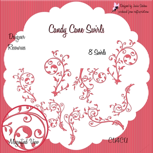 SWIRLS - CHRISTMAS RED AND WHITE STRIPE CANDY CANE EMBELLISHMENTS 