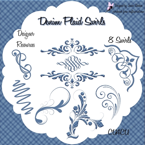 SWIRLS - DENIM PLAID FLOURISH EMBELLISHMENTS 