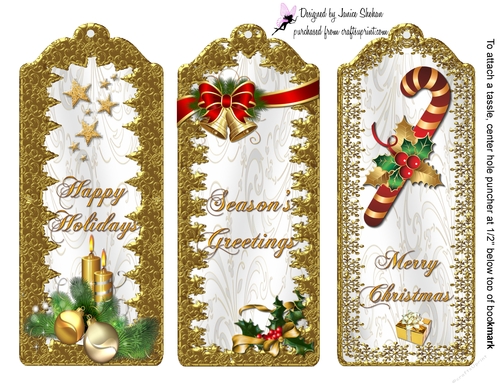 CHRISTMAS BOOKMARKS BOOK MARK ~ CHRISTMAS GOLD BOOKMARKS