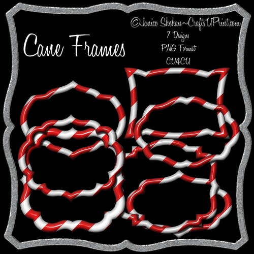 CHRISTMAS CANDY CANE FRAMES - 7 DIFFERENT DESIGNS PNG FORMAT