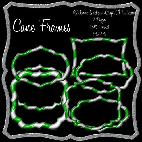CHRISTMAS GREEN CANDY CANE FRAMES - 7 DIFFERENT DESIGNS PNG FORMAT