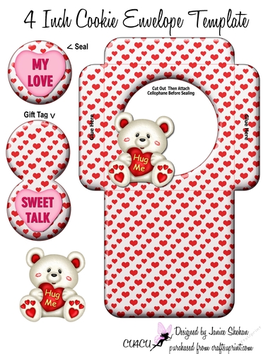 VALENTINES DAY COOKIE POCKET ~ HEARTS AND TEDDY BEAR