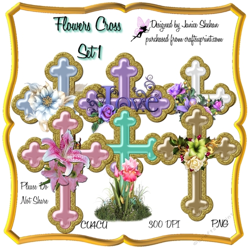 FLOWERS CROSS SET 1 - GOLD 