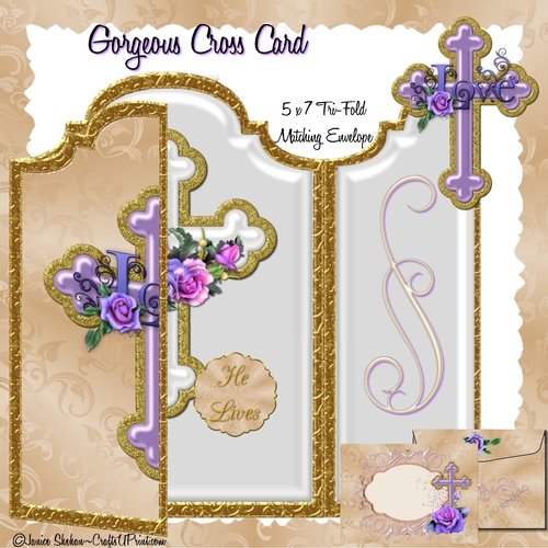 TRI-FOLD CARD AND ENVELOPE KIT - GORGEOUS CROSS DECOUPAGE CARD