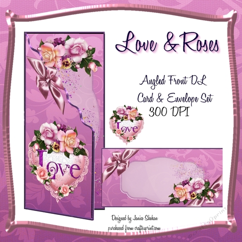 ANGLED DL CARD, ENVELOPE AND DECOUPAGE - LOVE AND ROSES