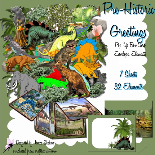 MEN BOYS BOX CARD KIT - PRE-HISTORIC DINOSAURS GREETING CARD