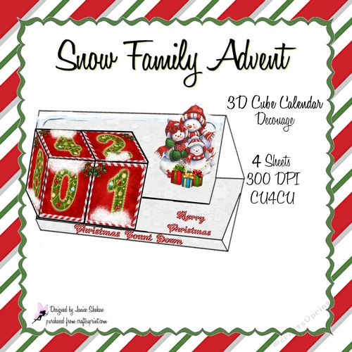 3D CUBE PERPETUAL CALENDAR - SNOWMAN FAMILY
