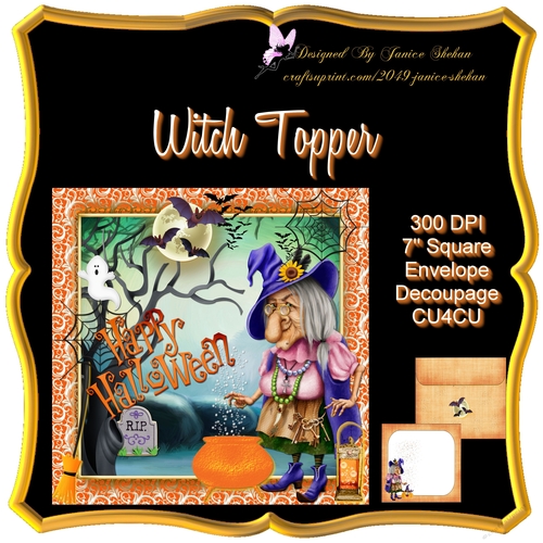 HALLOWEEN 7 TOPPER, DECOUPAGE AND ENVELOPE KIT - WITCH
