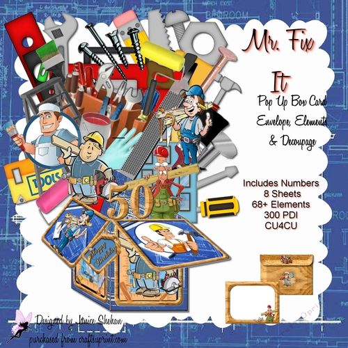 BOX 3D CARD POP UP DECOUPAGE KIT - MR. FIX IT
