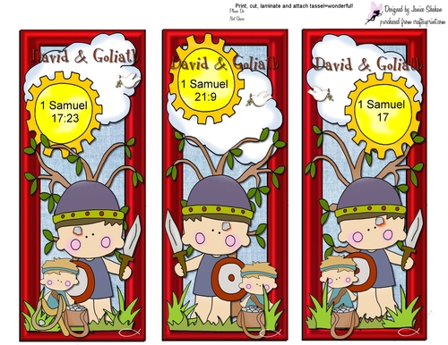 DAVID AND GOLIATH - BOOKMARKS BOOK MARK CHILDREN CHRISTIAN BIBLE ...