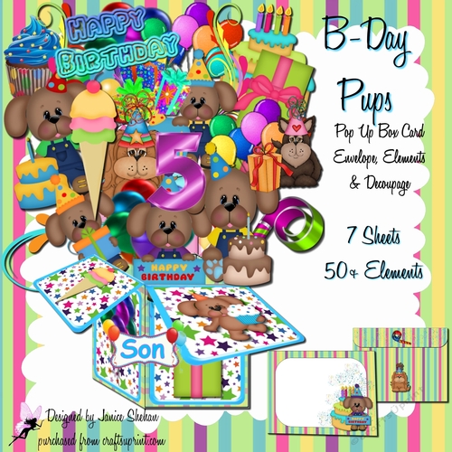 3D POP UP BOX CARD KIT - B-day Pups