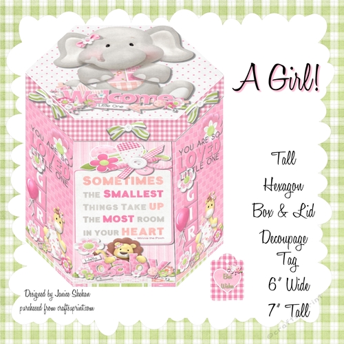 GORGEOUS TALL HEXAGONAL DECOUPAGE BOX - A Girl!