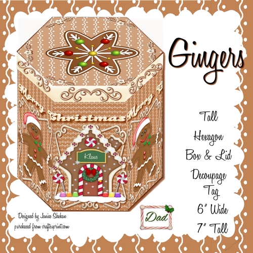 GORGEOUS TALL HEXAGONAL DECOUPAGE BOX - GINGERS