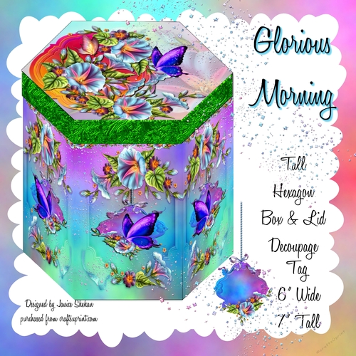 GORGEOUS TALL HEXAGONAL DECOUPAGE BOX - GLORIOUS MORNING