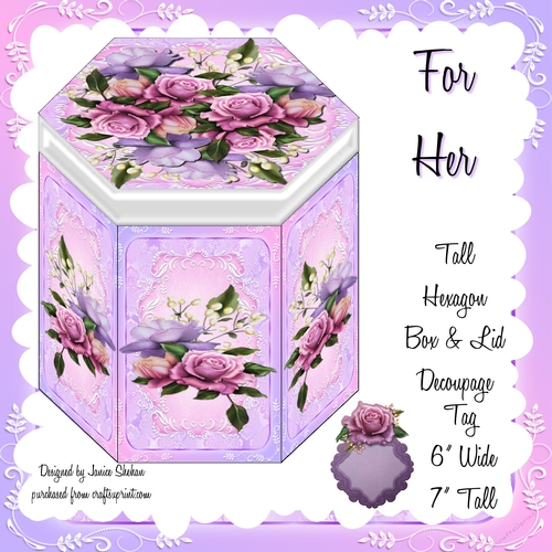 GORGEOUS TALL HEXAGONAL DECOUPAGE BOX - FOR HER