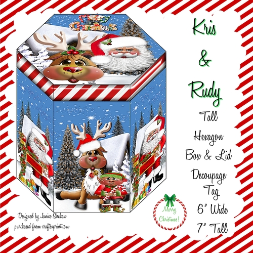 GORGEOUS TALL HEXAGONAL DECOUPAGE BOX - KRIS & RUDY