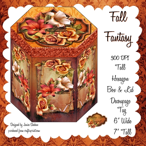 GORGEOUS TALL HEXAGONAL DECOUPAGE BOX - FALL FANTASY