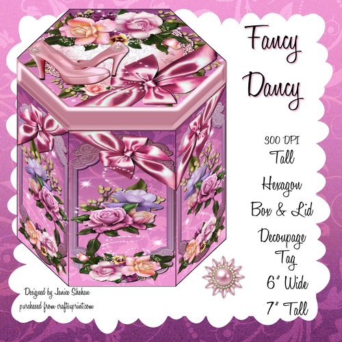 GORGEOUS TALL HEXAGONAL DECOUPAGE BOX - FANCY DANCY