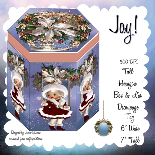 GORGEOUS TALL HEXAGONAL DECOUPAGE BOX - JOY!