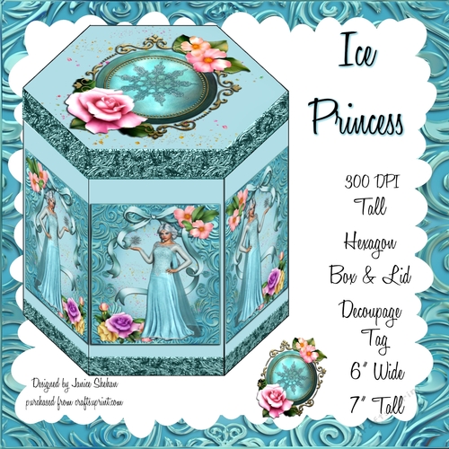 GORGEOUS TALL HEXAGONAL DECOUPAGE BOX - ICE PRINCESS