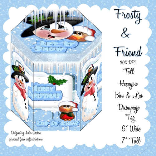 GORGEOUS TALL HEXAGONAL DECOUPAGE BOX - FROSTY AND FRIEND