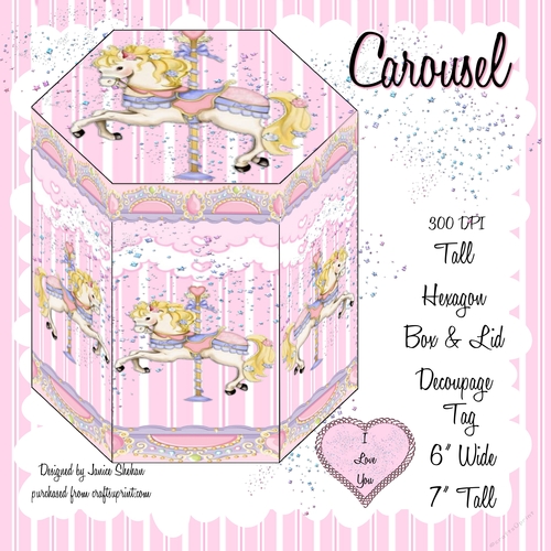 GORGEOUS TALL HEXAGONAL DECOUPAGE BOX - CAROUSEL