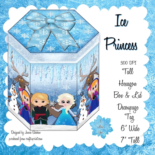 GORGEOUS TALL HEXAGONAL DECOUPAGE BOX - ICE PRINCESS