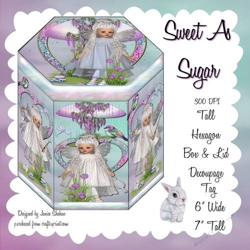 GORGEOUS TALL HEXAGONAL DECOUPAGE BOX - SWEET AS SUGAR