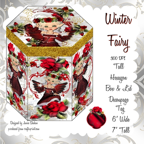GORGEOUS TALL HEXAGONAL DECOUPAGE BOX -  WINTER FAIRY