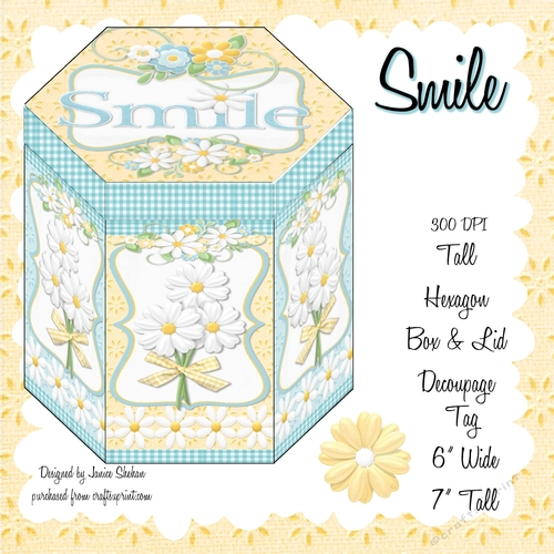 GORGEOUS TALL HEXAGONAL GIFT DECOUPAGE BOX - SMILE