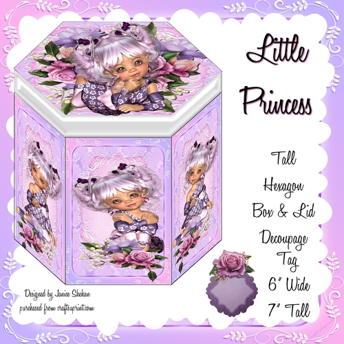 GORGEOUS TALL HEXAGONAL BIRTHDAY DECOUPAGE BOX - LITTLE PRINCESS