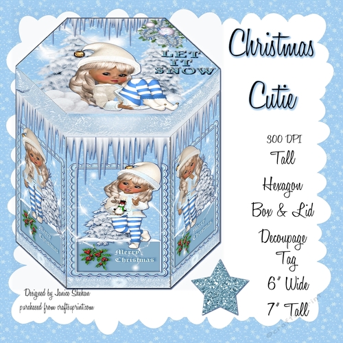 GORGEOUS TALL HEXAGONAL CHRISTMAS DECOUPAGE BOX - CHRISTMAS CUTIE!