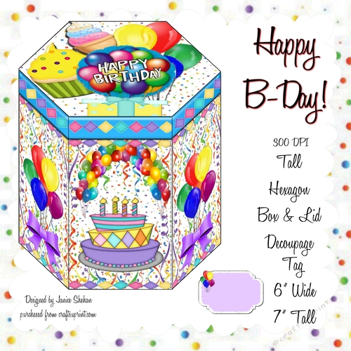 GORGEOUS TALL HEXAGONAL DECOUPAGE BOX - HAPPY B-DAY 2