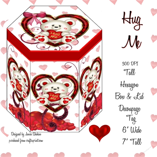 GORGEOUS TALL HEXAGONAL DECOUPAGE BOX - HUG ME