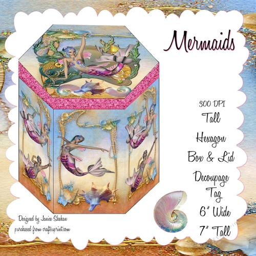TALL HEXAGONAL DECOUPAGE BOX - MERMAIDS