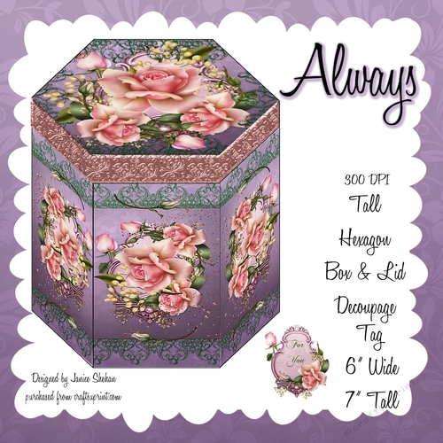 TALL HEXAGONAL DECOUPAGE BOX - ALWAYS