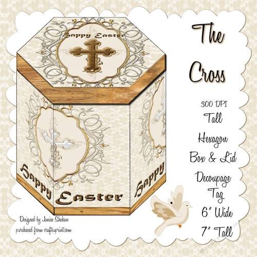 TALL HEXAGONAL DECOUPAGE BOX - THE CROSS