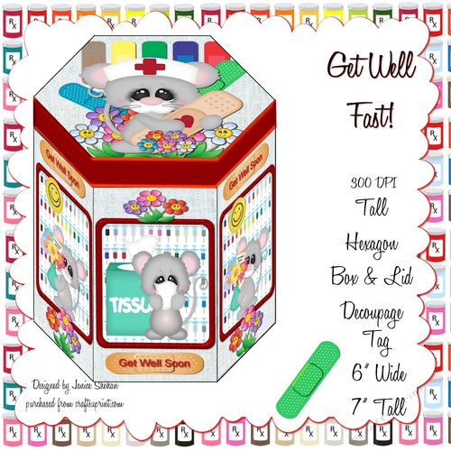 TALL HEXAGONAL DECOUPAGE BOX - GET WELL FAST!
