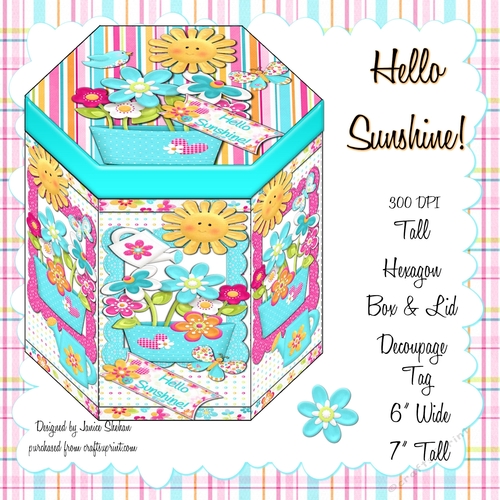 GORGEOUS TALL HEXAGONAL DECOUPAGE BOX - HELLO SUNSHINE!