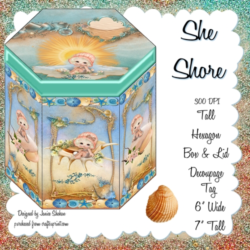 GORGEOUS TALL HEXAGONAL DECOUPAGE BOX - SHE SHORE