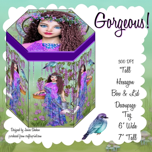 GORGEOUS TALL HEXAGONAL DECOUPAGE BOX - GORGEOUS!