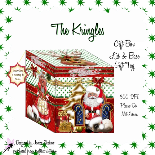 CHRISTMAS GIFT BOX AND LID - SANTA AND RUDY