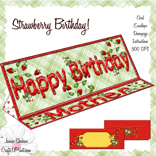 STRAWBERRY BIRTHDAY DL EASEL CARD AND ENVELOPE - MOTHER