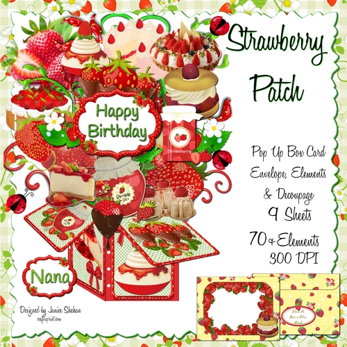 STRAWBERRY BIRTHDAY POP UP BOX CARD, DECOUPAGE AND ENVELOPE KIT - MOTHER