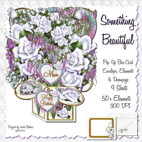 SOMETHING BEAUTIFUL - BIRTHDAY DAY 3D POP UP BOX CARD, DECOUPAGE AND ENVELOPE