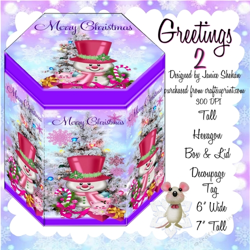 PINK SNOWMAN 2 - TALL HEXAGONAL DECOUPAGE BOX