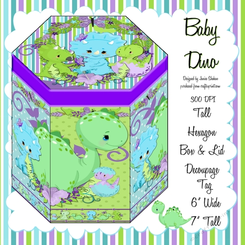 BABY DINOS - TALL HEXAGONAL DECOUPAGE BOX