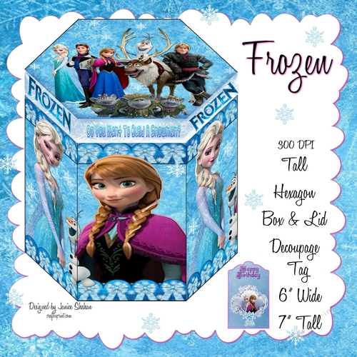 FROZEN ANNA ELSA OLAF TALL HEXAGONAL DECOUPAGE BOX