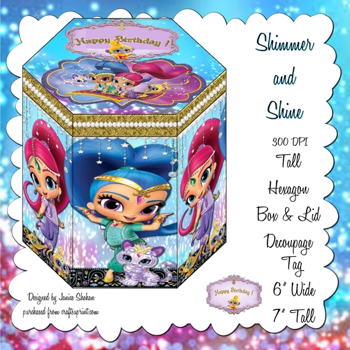 SHIMMER AND SHINE BIRTHDAY HEXGONAL FAVOR GIFT BOX DECOUPAGE