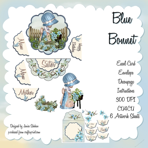 BLUE BONNET - EASEL CARD DECOUPAGE AND ENVELOPE KIT 